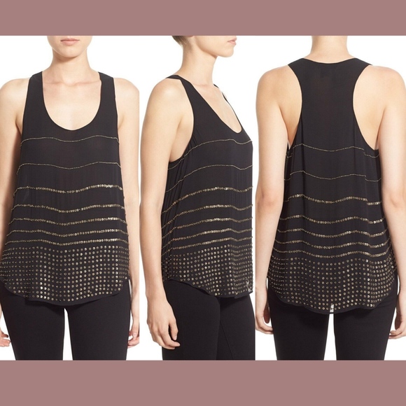 NWT PAIGE Denim Karyn Silk Racerback Beaded‎ Tank in Black [SZ Medium ] - Picture 1 of 16
